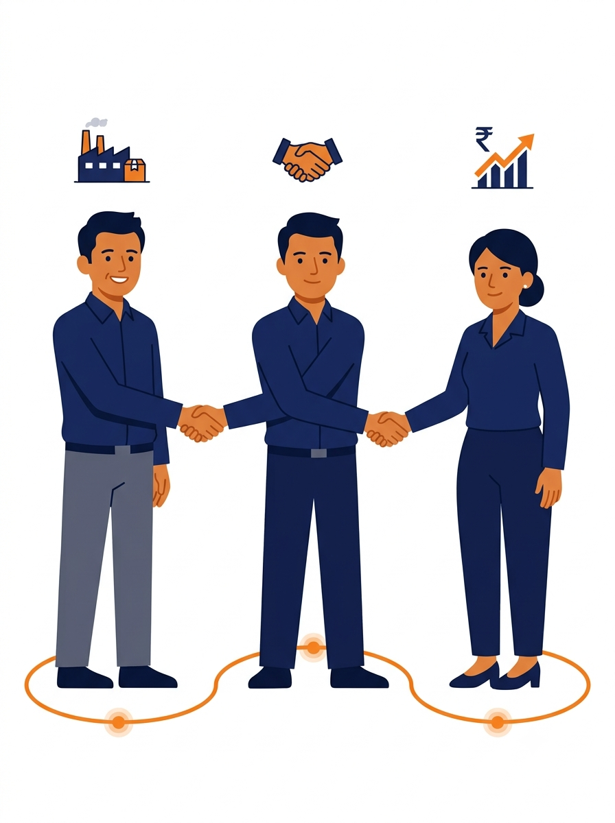 Suppliers connected together in a trusted chain, representing VanikIndia's network
